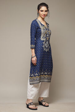 Indigo LIVA Straight Kurta image number 5